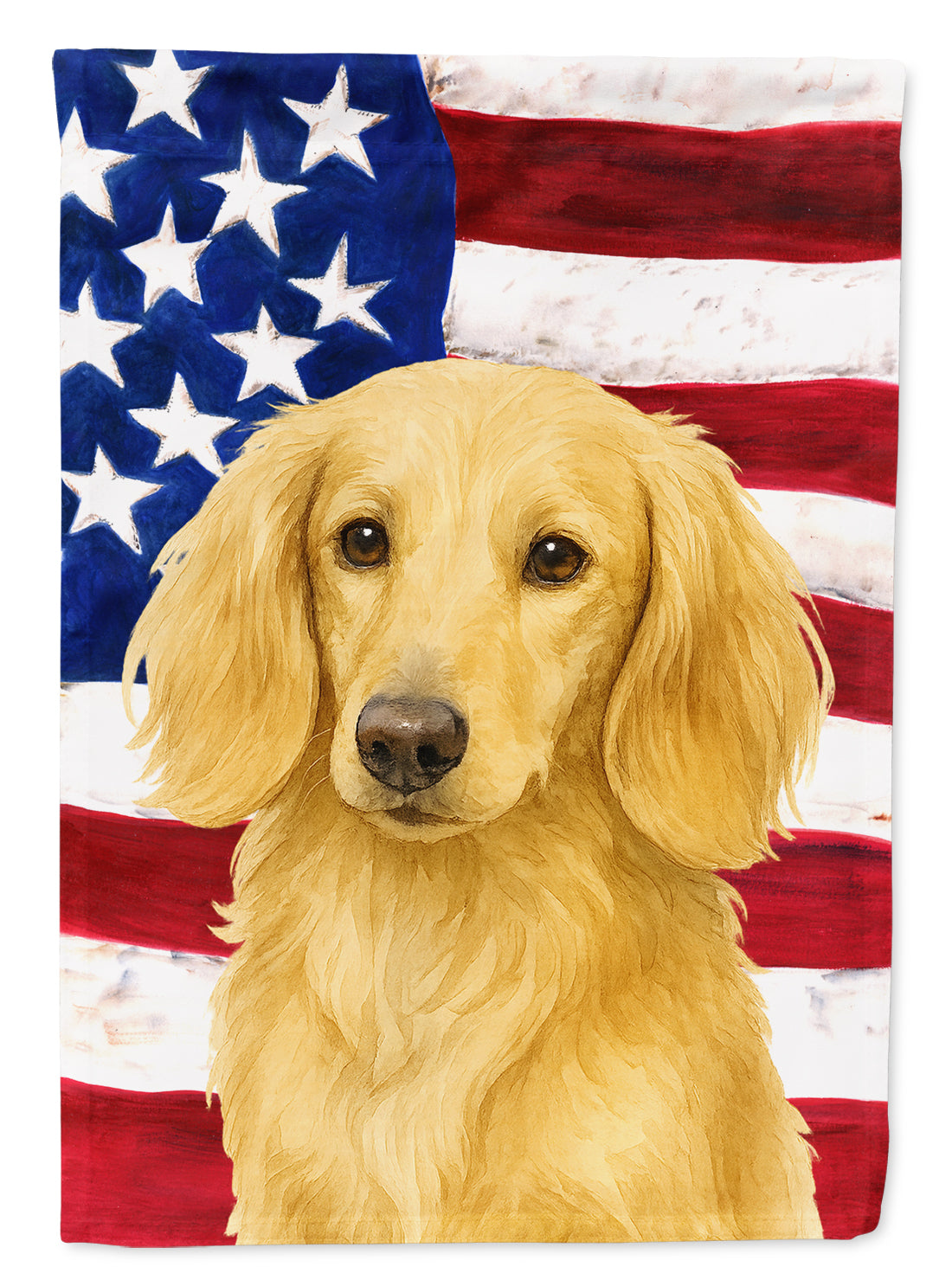 Longhaired Cream Dachshund American Flag House Flag