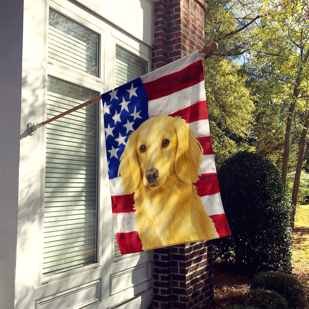 Longhaired Cream Dachshund American Flag House Flag