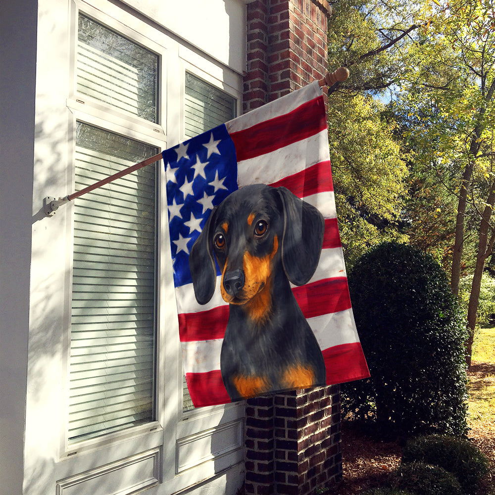Black and Tan Dachshund American Flag House Flag