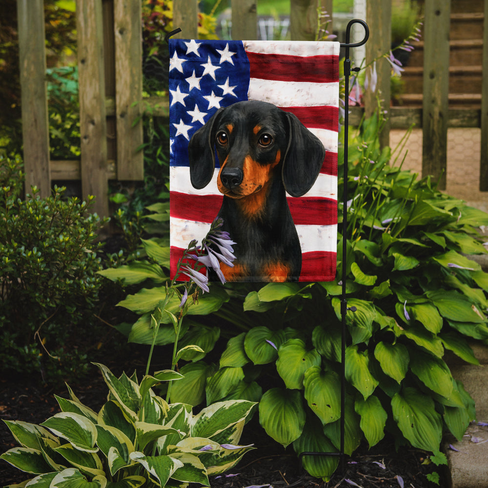 Black and Tan Dachshund American Flag Garden Flag