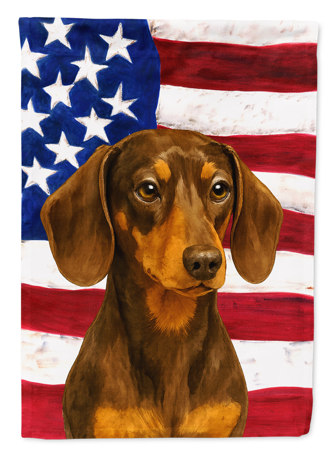 Chocolate and Tan Dachshund American Flag House Flag