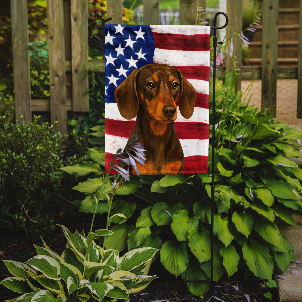 Chocolate and Tan Dachshund American Flag Garden Flag