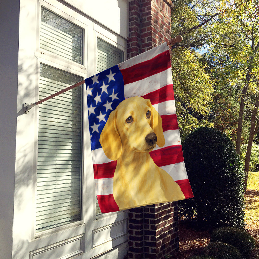 Cream Dachshund American Flag House Flag