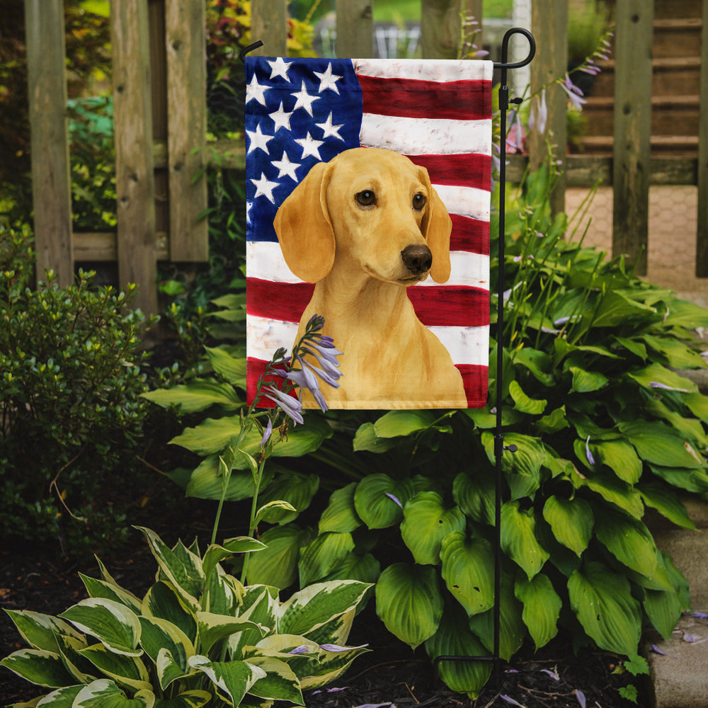 Cream Dachshund American Flag Garden Flag