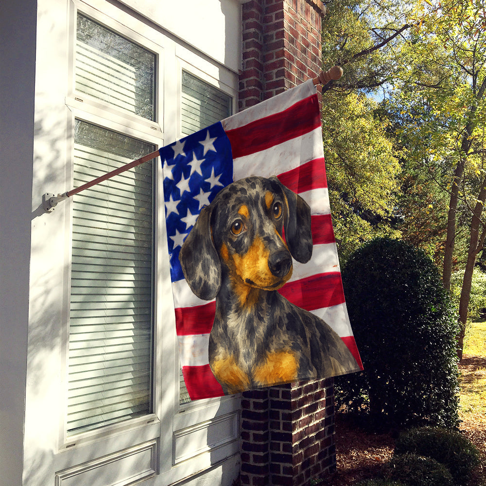 Dapple Dachshund American Flag House Flag