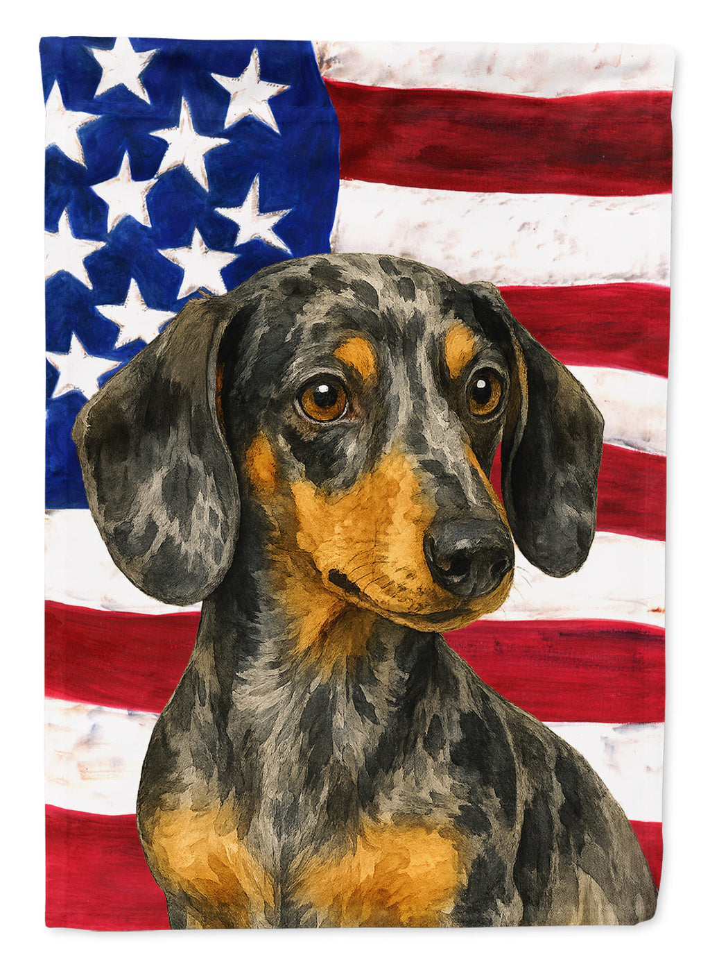 Dapple Dachshund American Flag Garden Flag