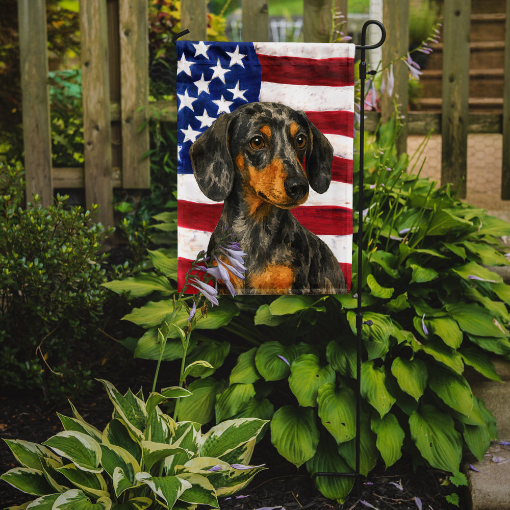 Dapple Dachshund American Flag Garden Flag