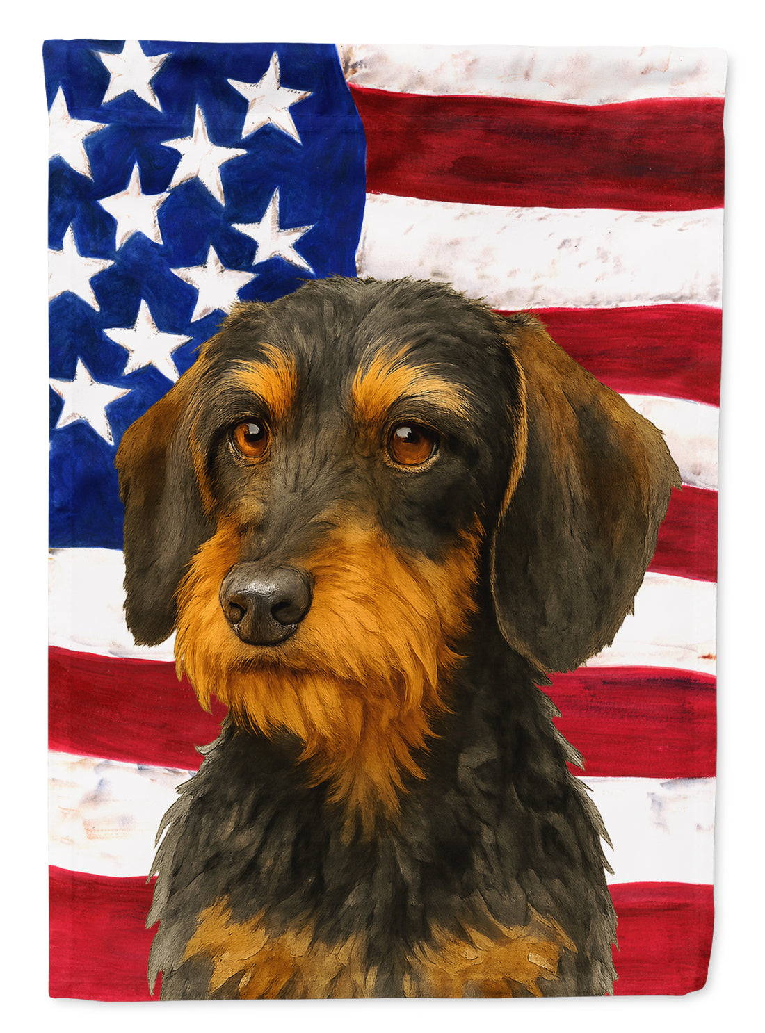 Wirehaired Black and Tan Dachshund American Flag Garden Flag