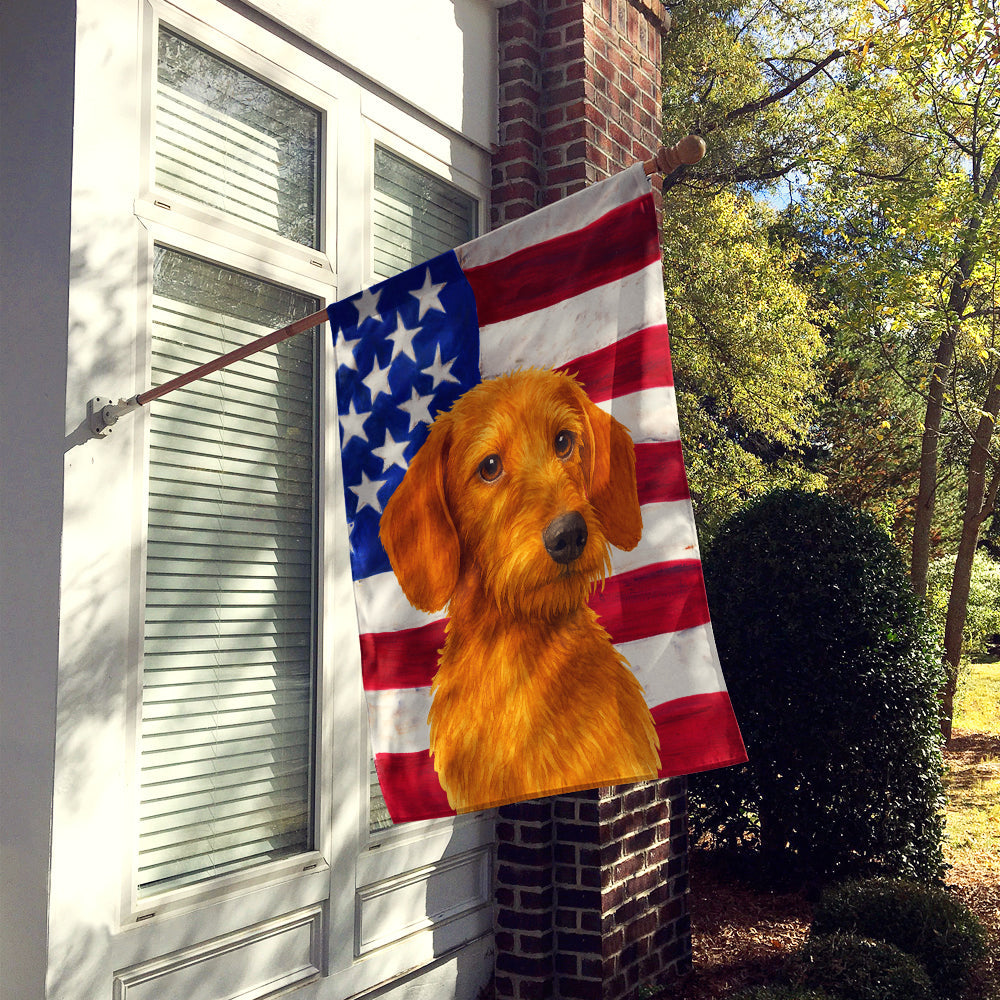 Wirehaired Red Dachshund American Flag House Flag