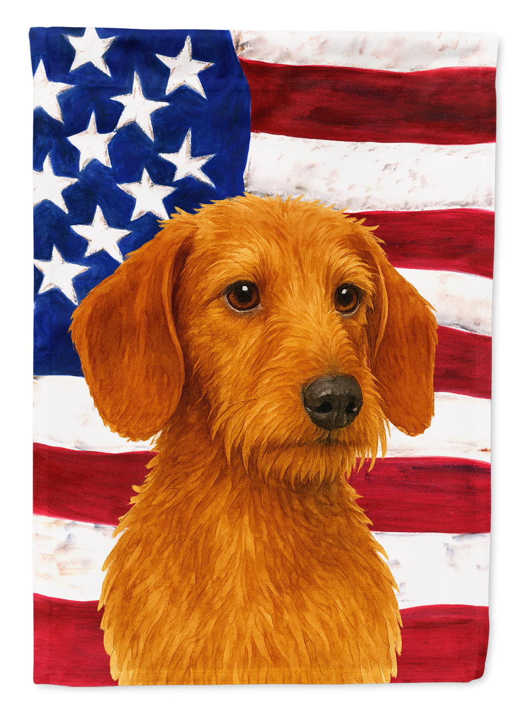 Wirehaired Red Dachshund American Flag House Flag