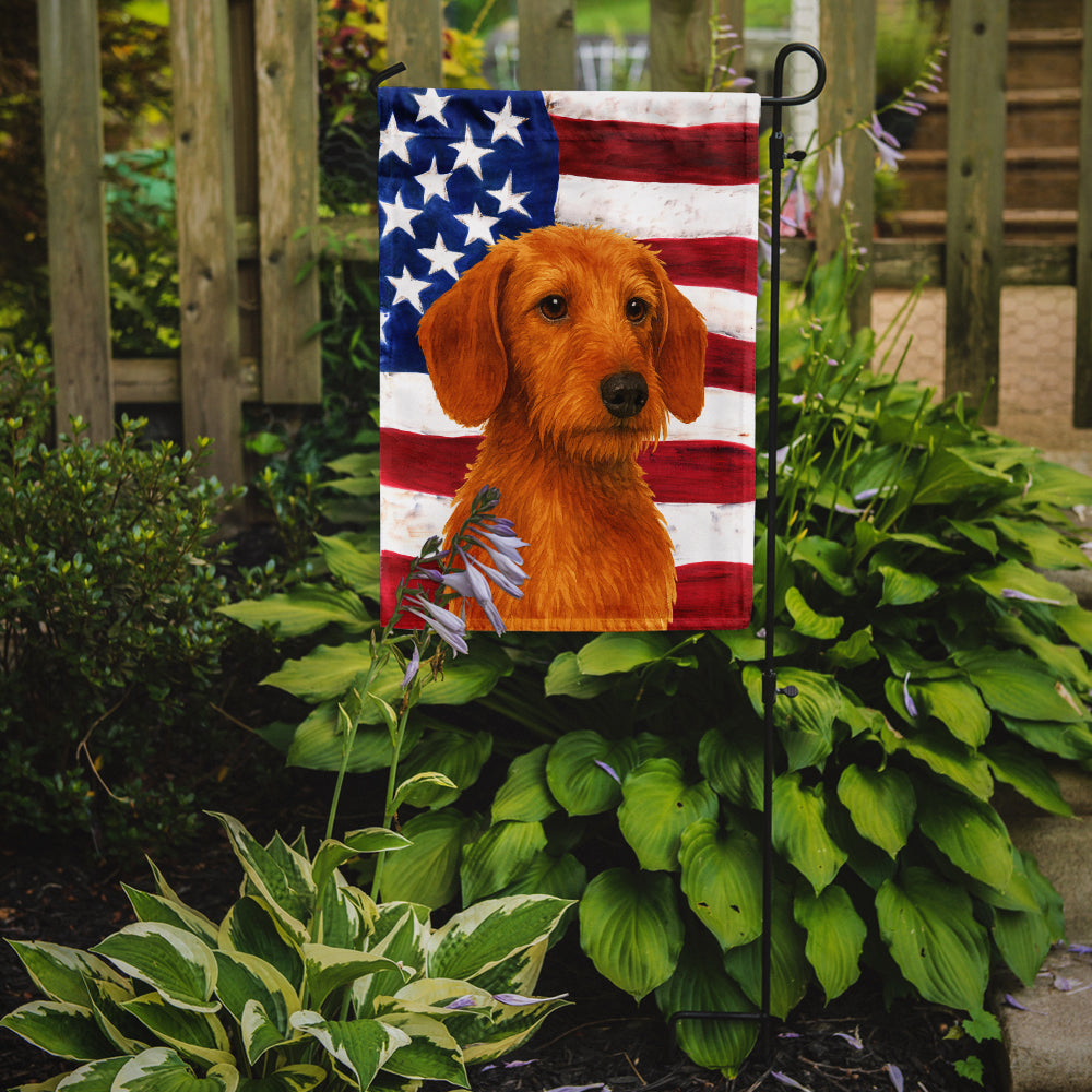 Wirehaired Red Dachshund American Flag Garden Flag