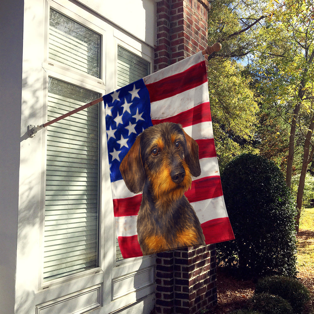 Wirehaired Wild Boar Dachshund American Flag House Flag
