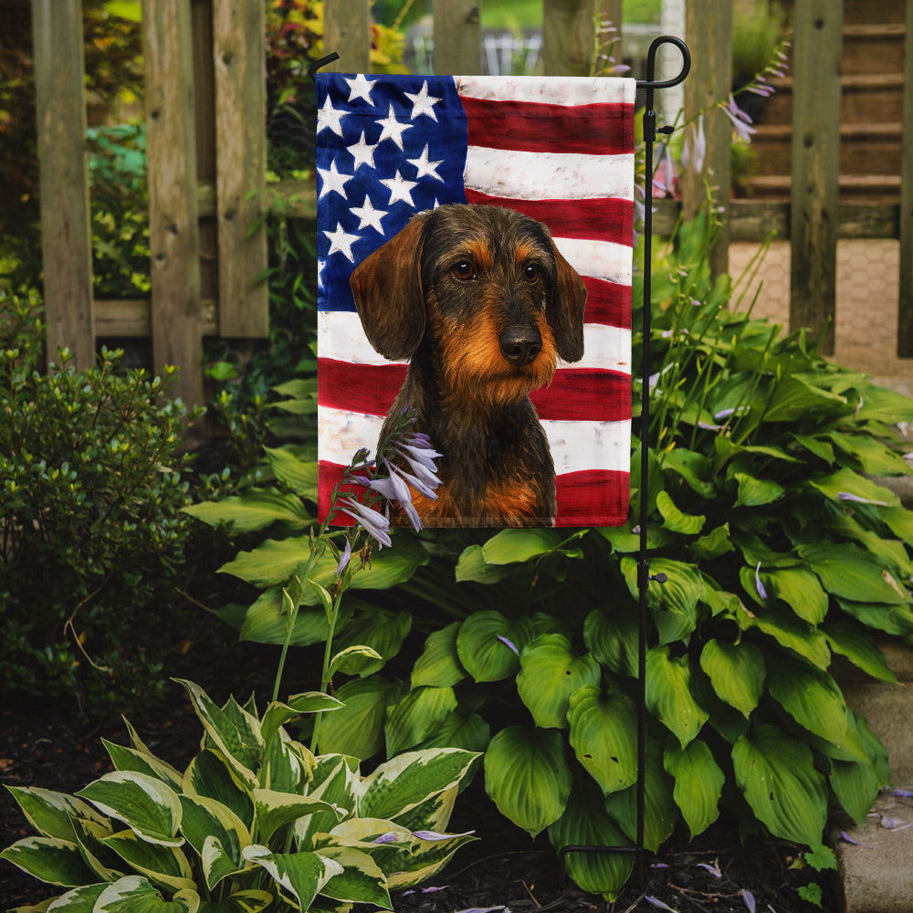 Wirehaired Wild Boar Dachshund American Flag Garden Flag