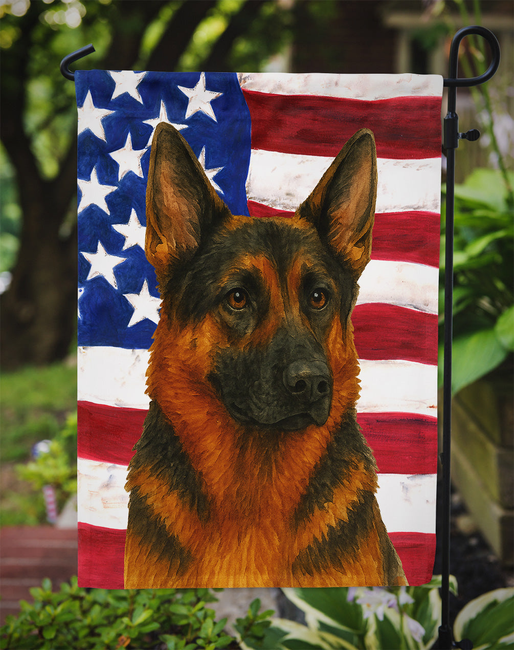Black and Red German Shepherd American Flag Garden Flag
