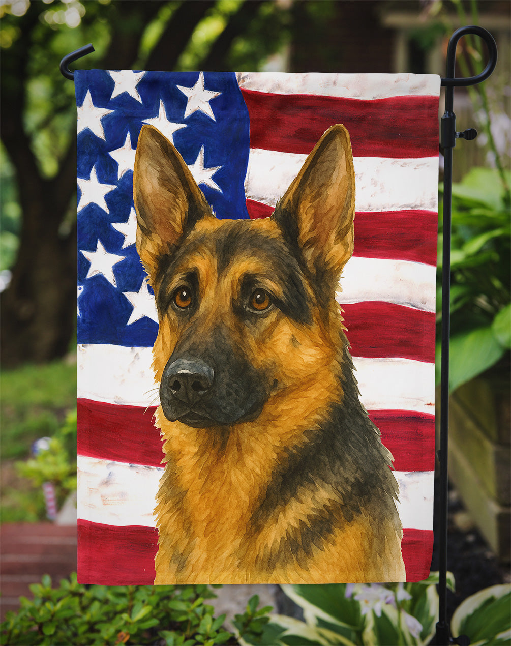 Black and Tan German Shepherd American Flag Garden Flag
