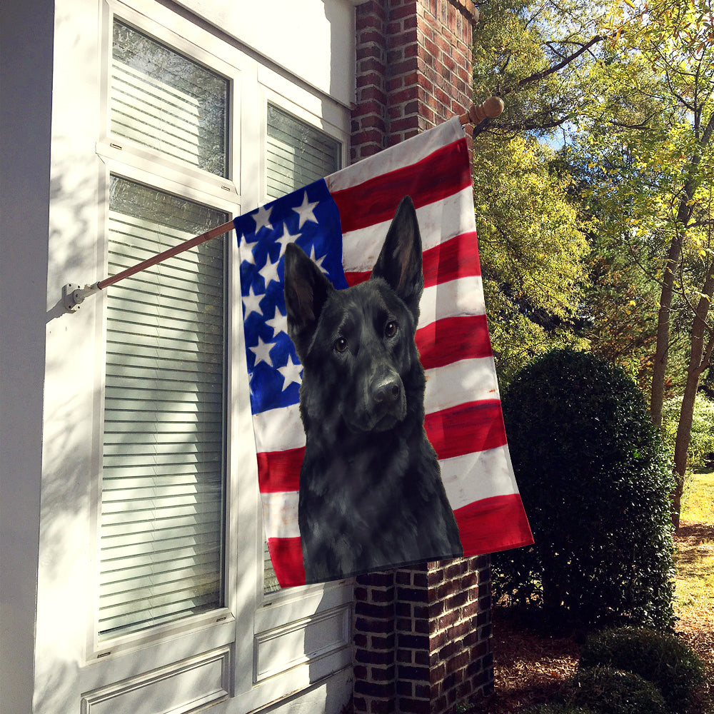 Black German Shepherd American Flag House Flag