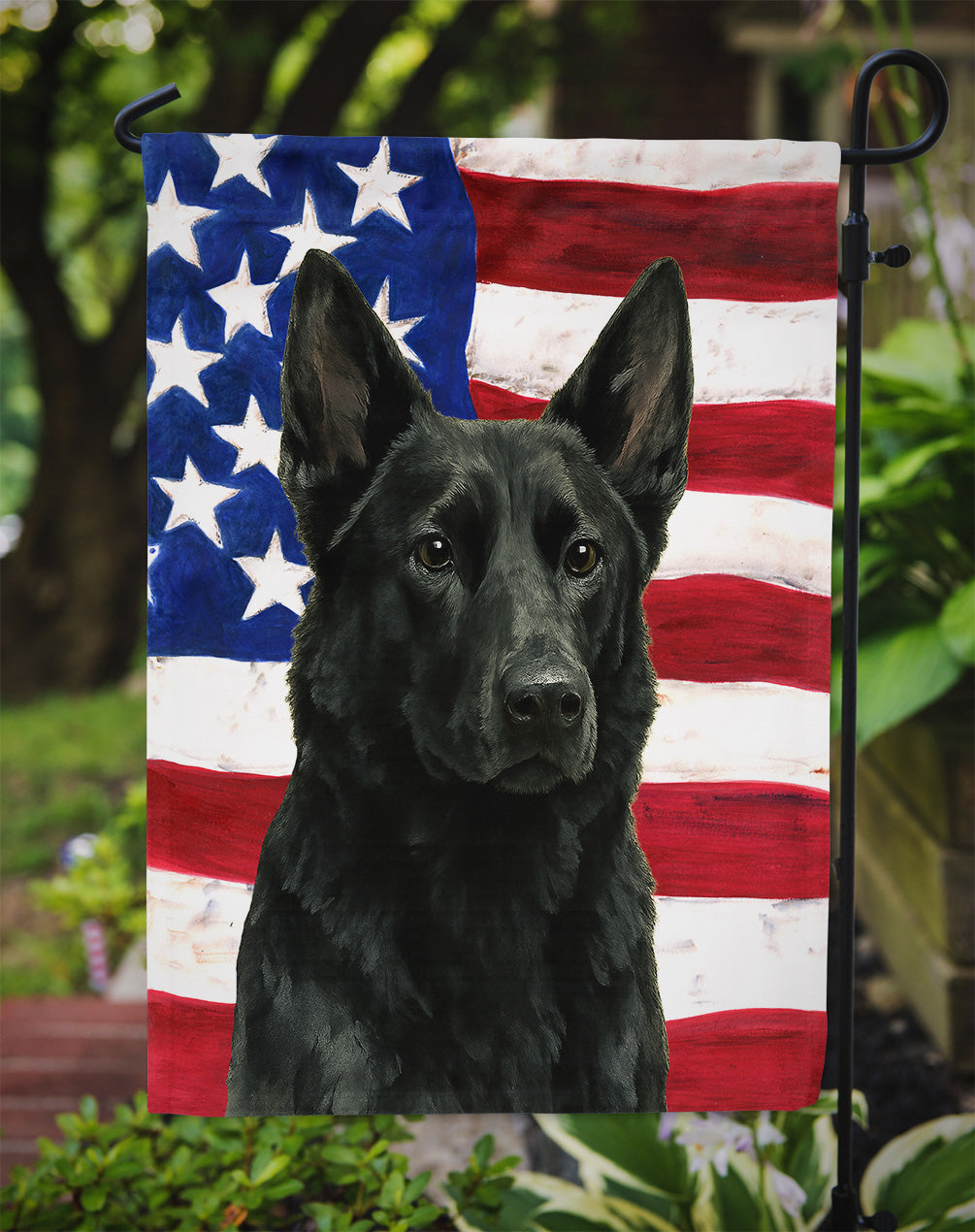 Black German Shepherd American Flag Garden Flag