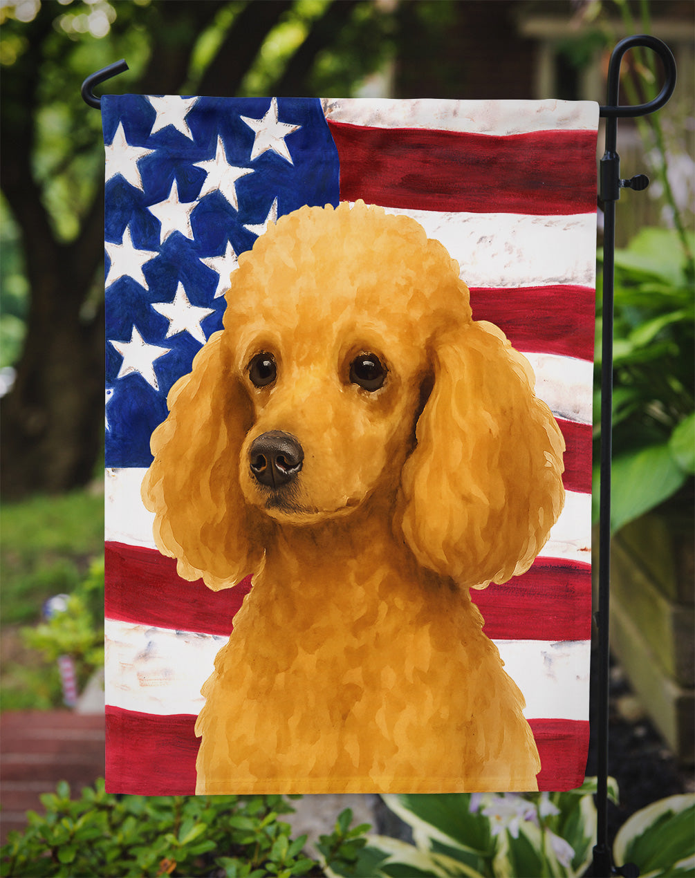 Apricot Miniature Poodle American Flag Garden Flag
