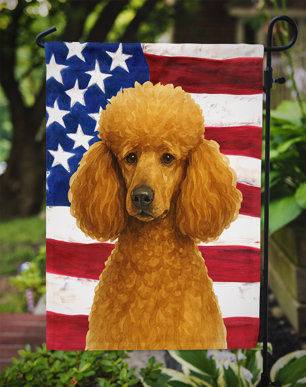 Apricot Standard Poodle American Flag Garden Flag