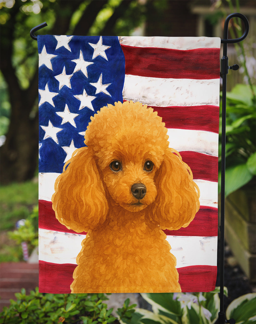 Apricot Toy Poodle American Flag Garden Flag