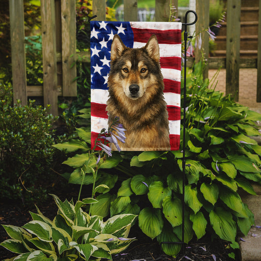 Agouti Siberian Husky American Flag Garden Flag