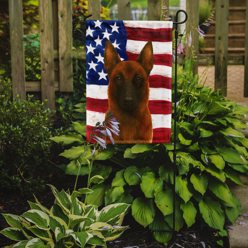 Mahogany Belgian Malinois American Flag Garden Flag