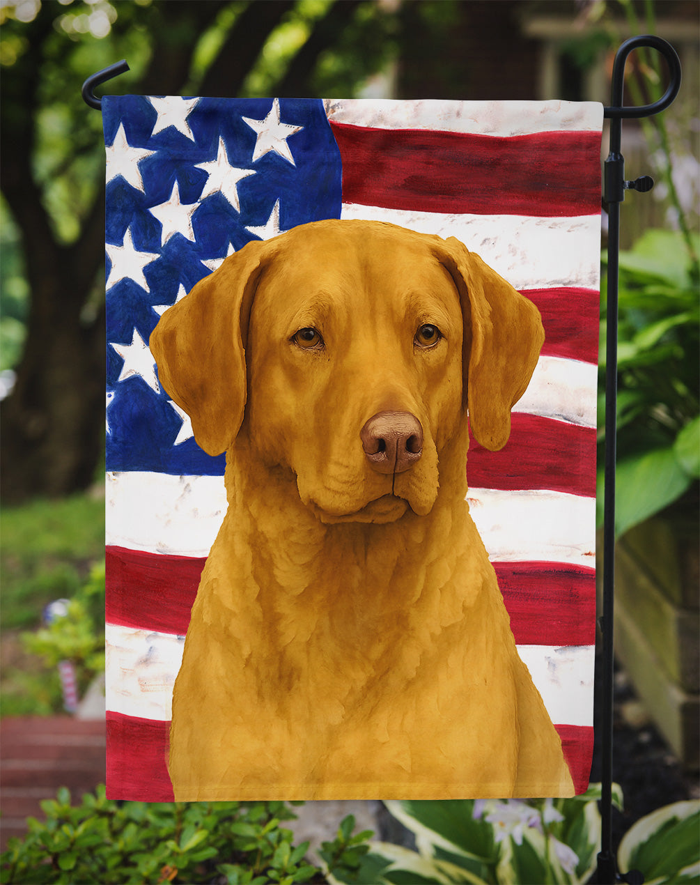 Deadgrass Chesapeake Bay Retriever American Flag Garden Flag