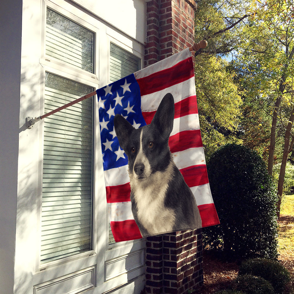 Black and White Cardigan Welsh Corgi American Flag House Flag