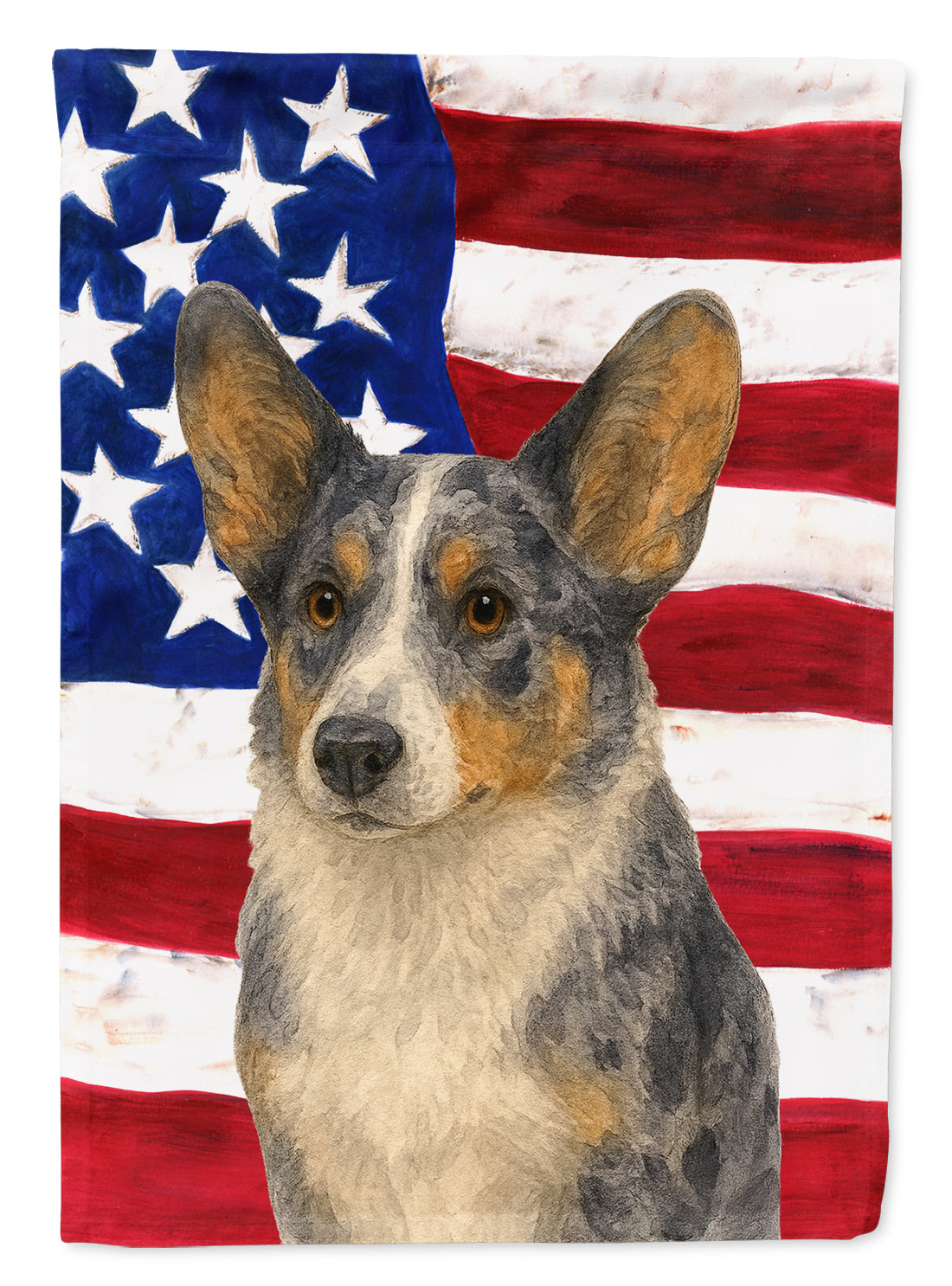 Blue Merle Cardigan Welsh Corgi American Flag House Flag