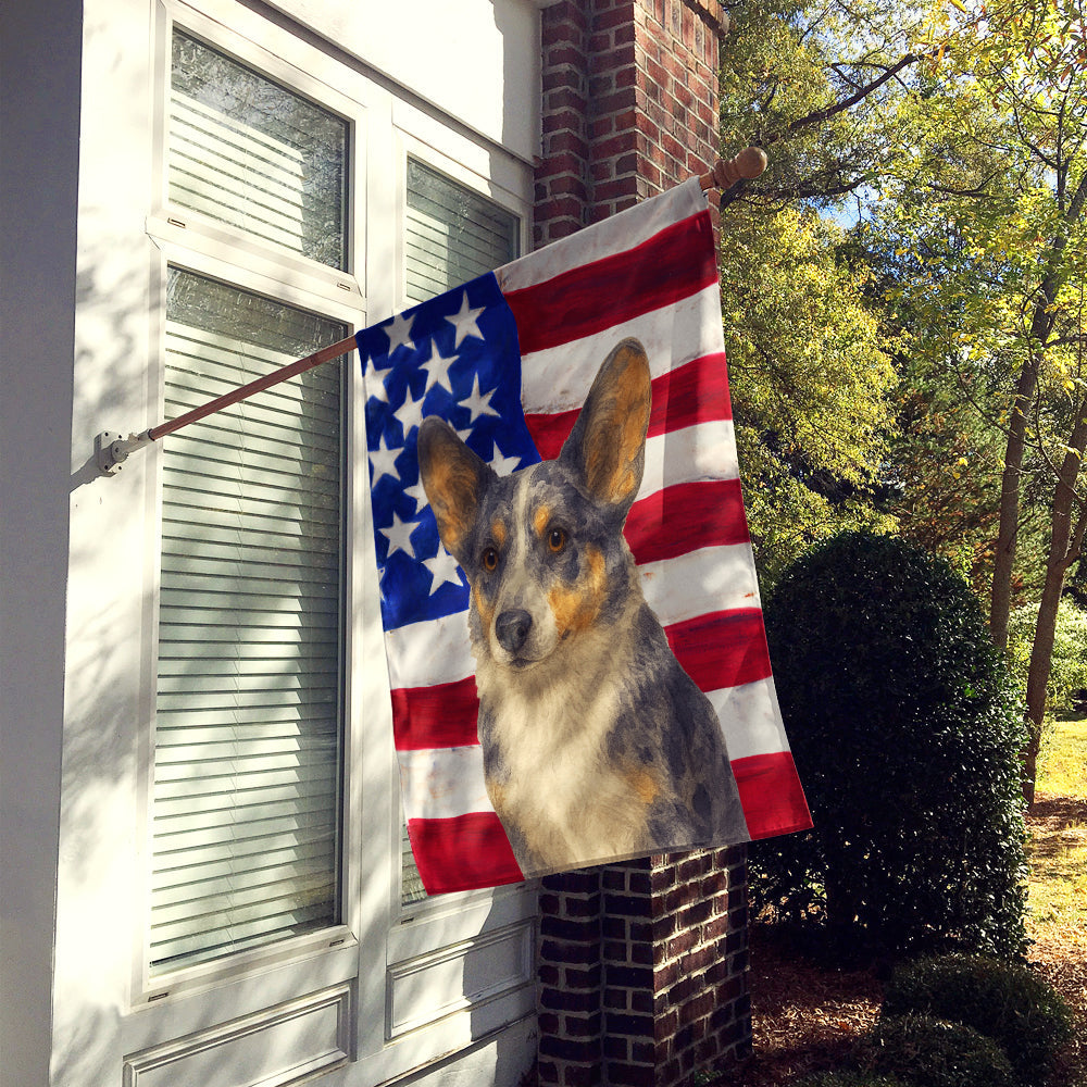 Blue Merle Cardigan Welsh Corgi American Flag House Flag