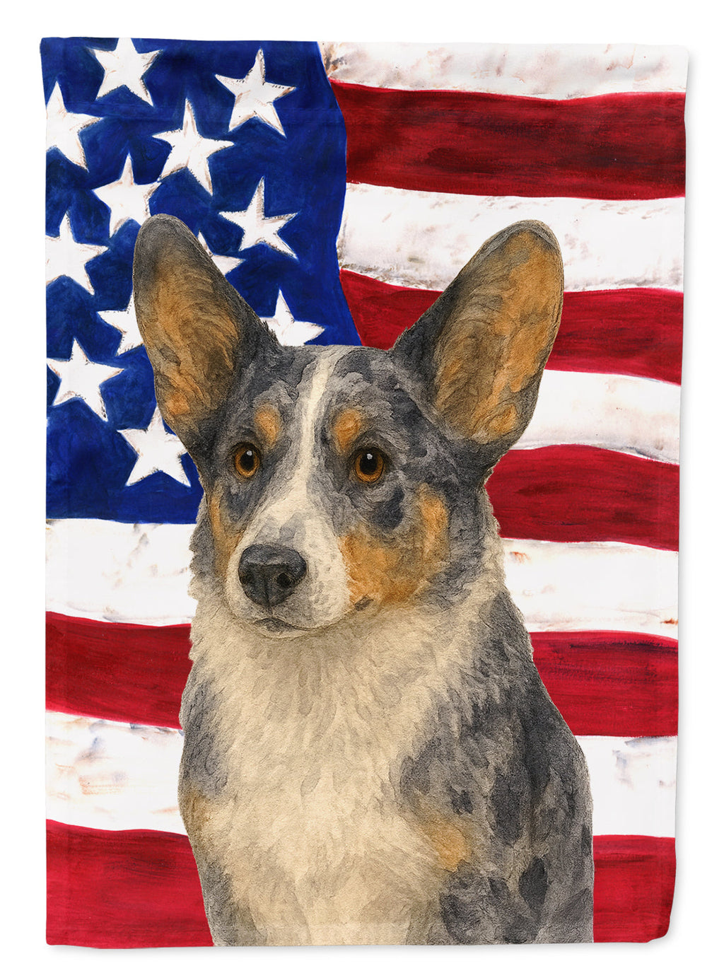 Blue Merle Cardigan Welsh Corgi American Flag Garden Flag