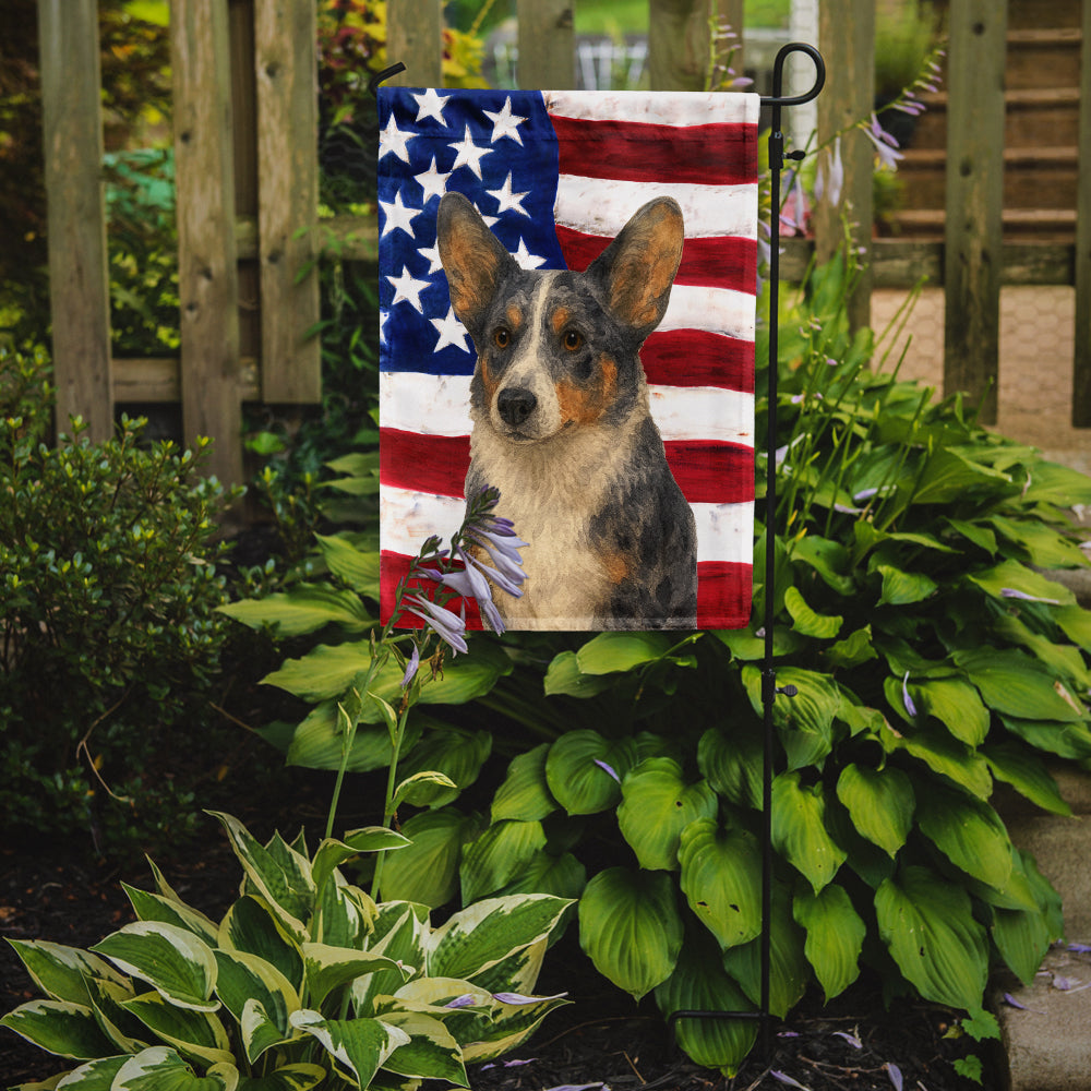 Blue Merle Cardigan Welsh Corgi American Flag Garden Flag