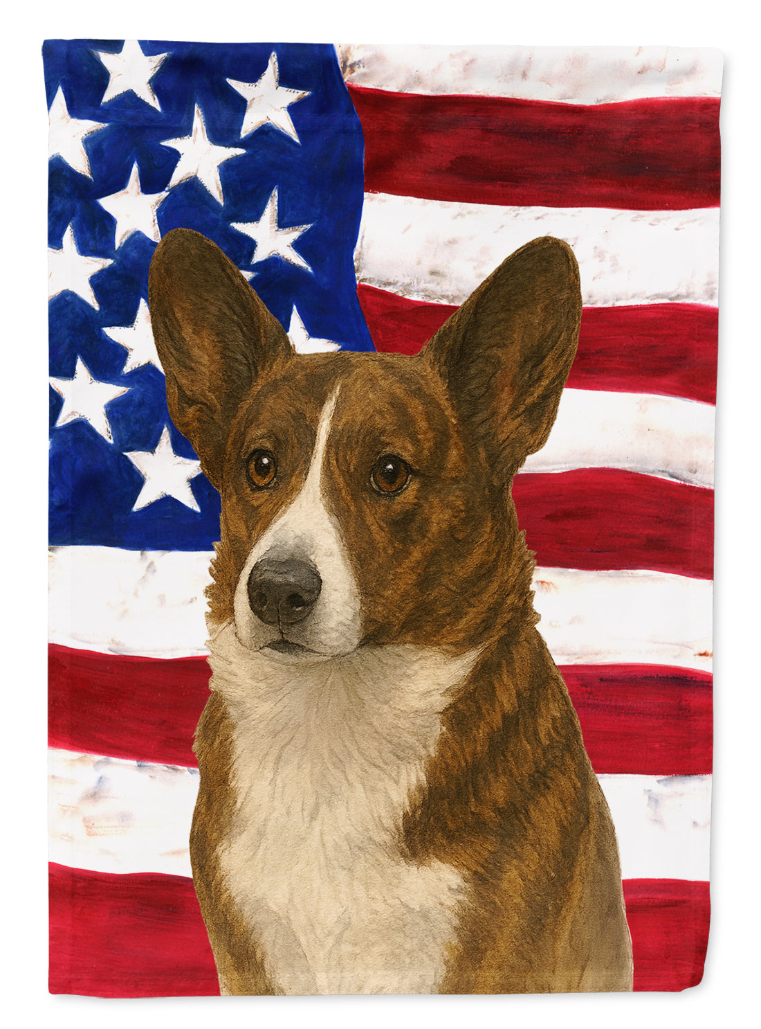 Brindle Cardigan Welsh Corgi American Flag Garden Flag