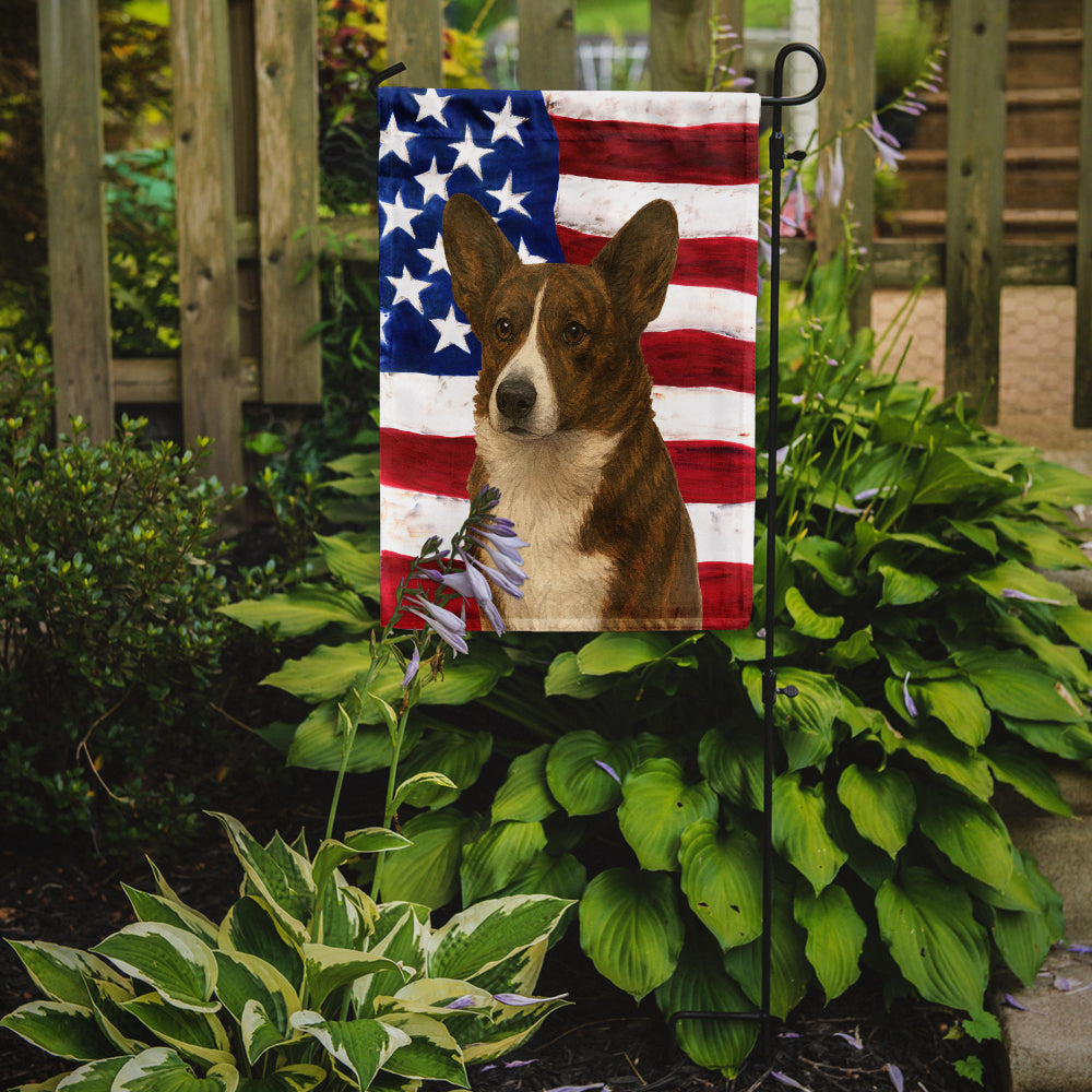 Brindle Cardigan Welsh Corgi American Flag Garden Flag