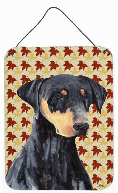 Doberman Fall Leaves Portrait Aluminium Metal Wall or Door Hanging Prints
