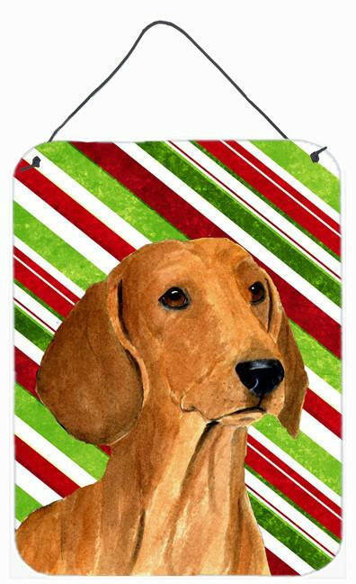 Dachshund Candy Cane Holiday Christmas Metal Wall or Door Hanging Prints
