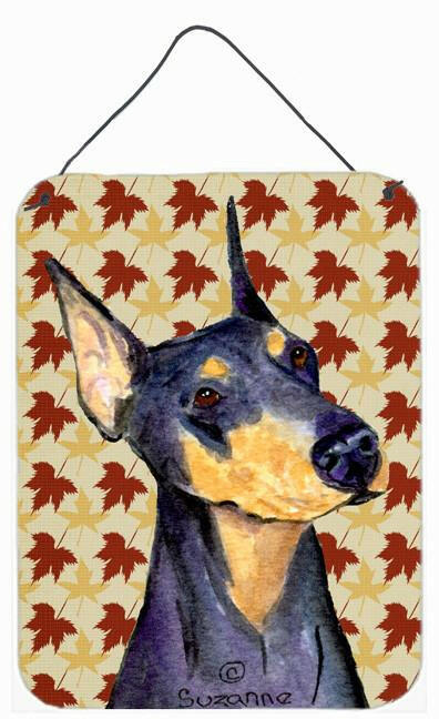 Doberman Fall Leaves Portrait Aluminium Metal Wall or Door Hanging Prints