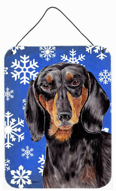 Dachshund Winter Snowflakes Holiday Aluminium Metal Wall or Door Hanging Prints