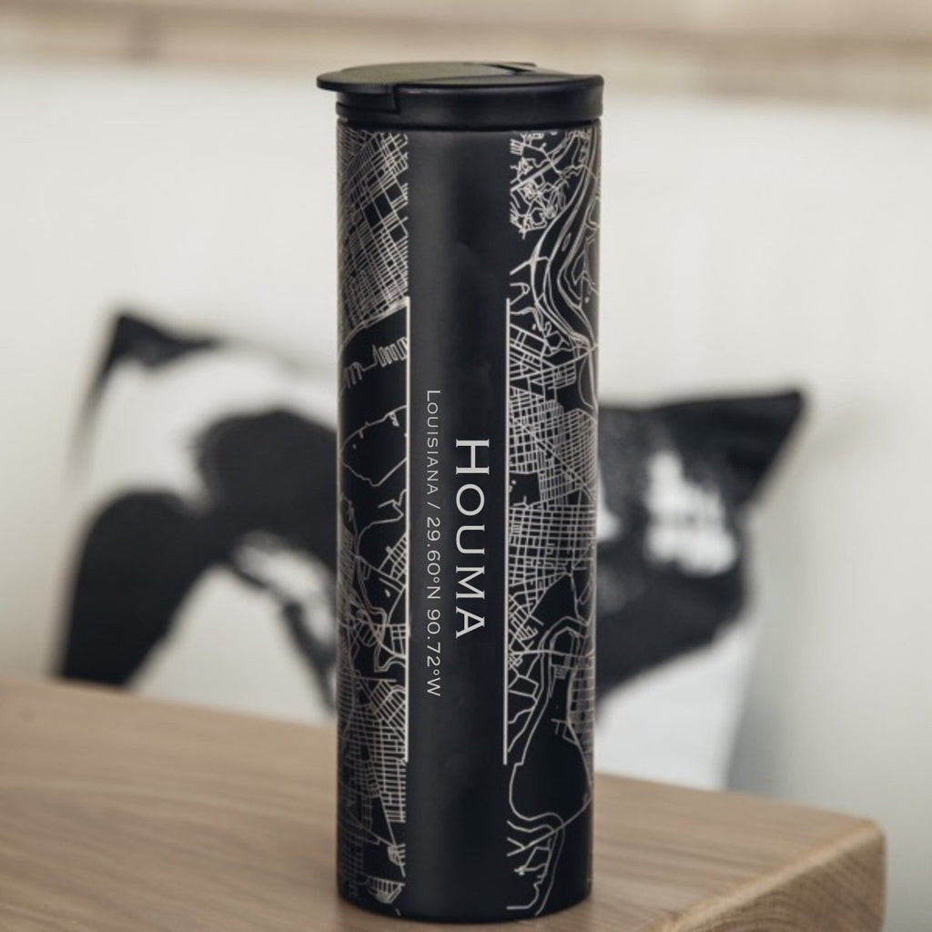 Houma - Louisiana Engraved Map Tumbler in Matte Black