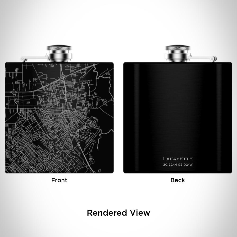 Lafayette - Louisiana Map Hip Flask in Matte Black