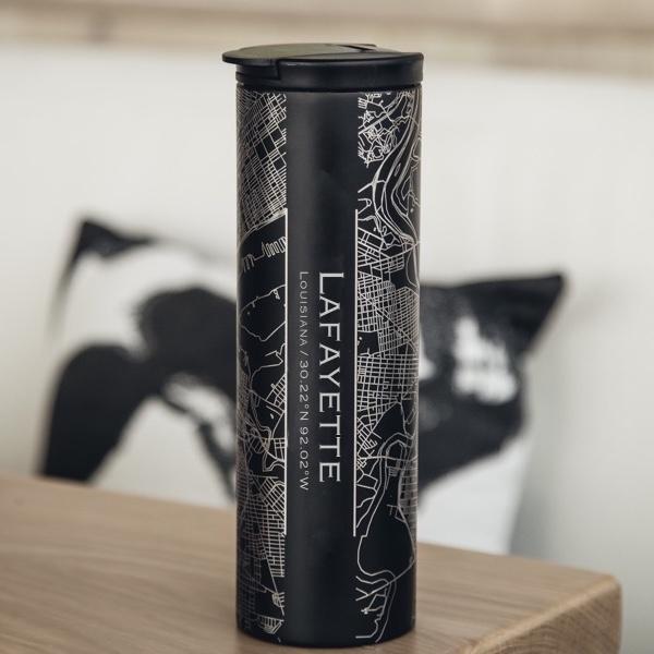 Lafayette - Louisiana Map Tumbler in Matte Black