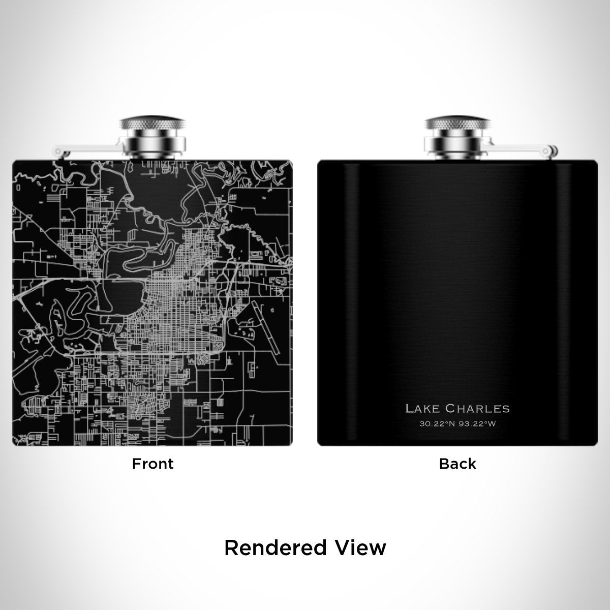 Lake Charles - Louisiana Map Hip Flask in Matte Black