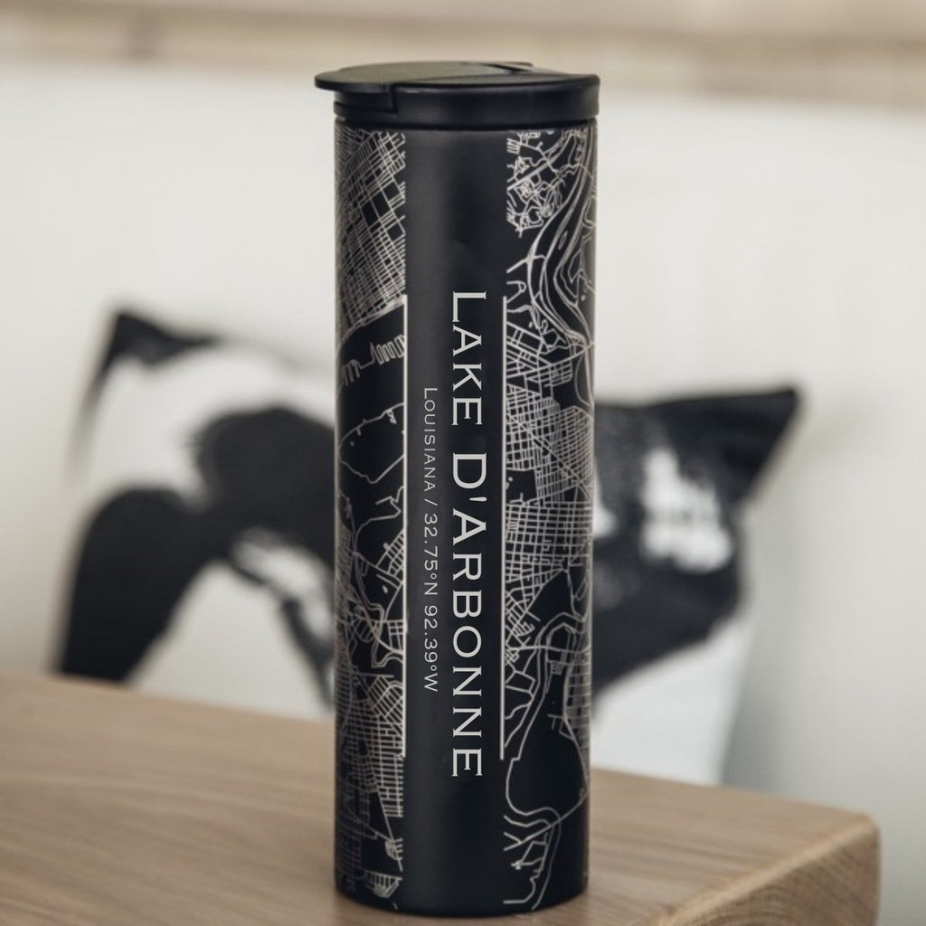 Lake D'Arbonne - Louisiana Engraved Map Tumbler in Matte Black