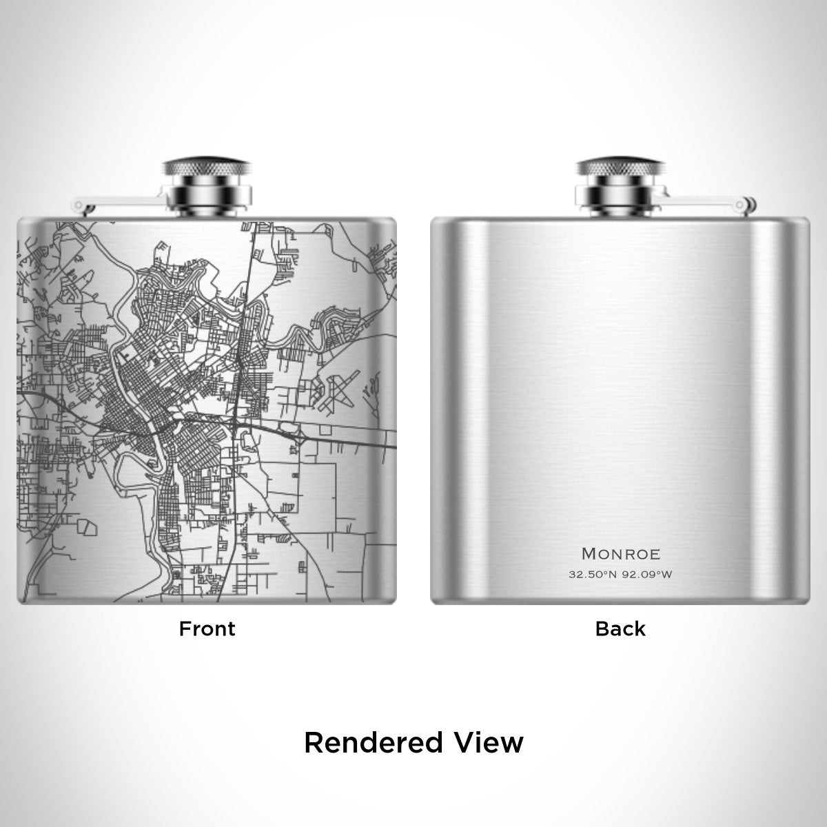 Monroe - Louisiana Engraved Map Hip Flask