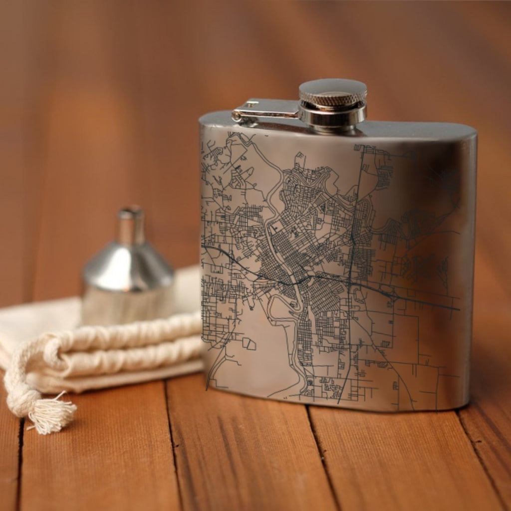 Monroe - Louisiana Engraved Map Hip Flask