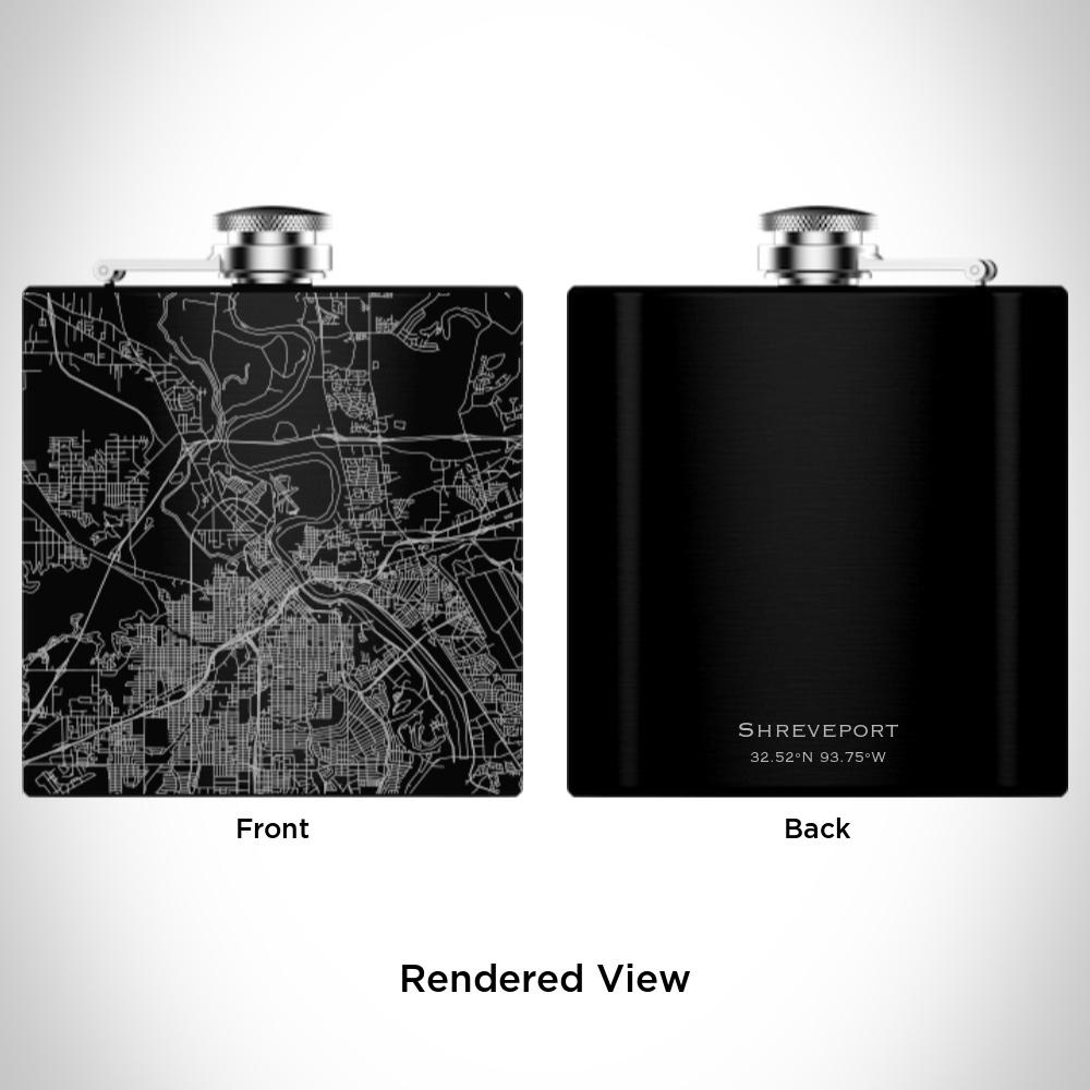 Shreveport - Louisiana Map Hip Flask in Matte Black