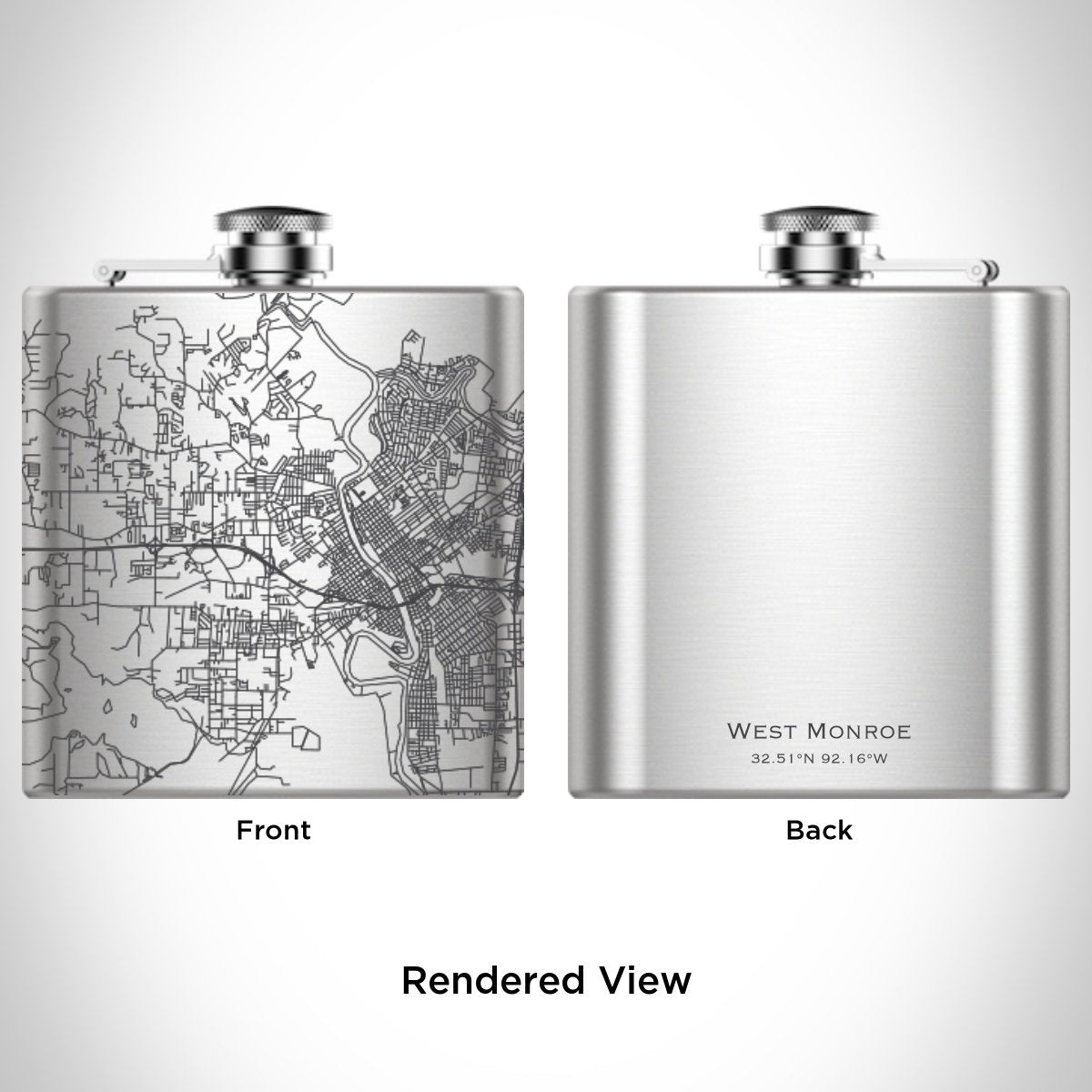 West Monroe - Louisiana Engraved Map Hip Flask