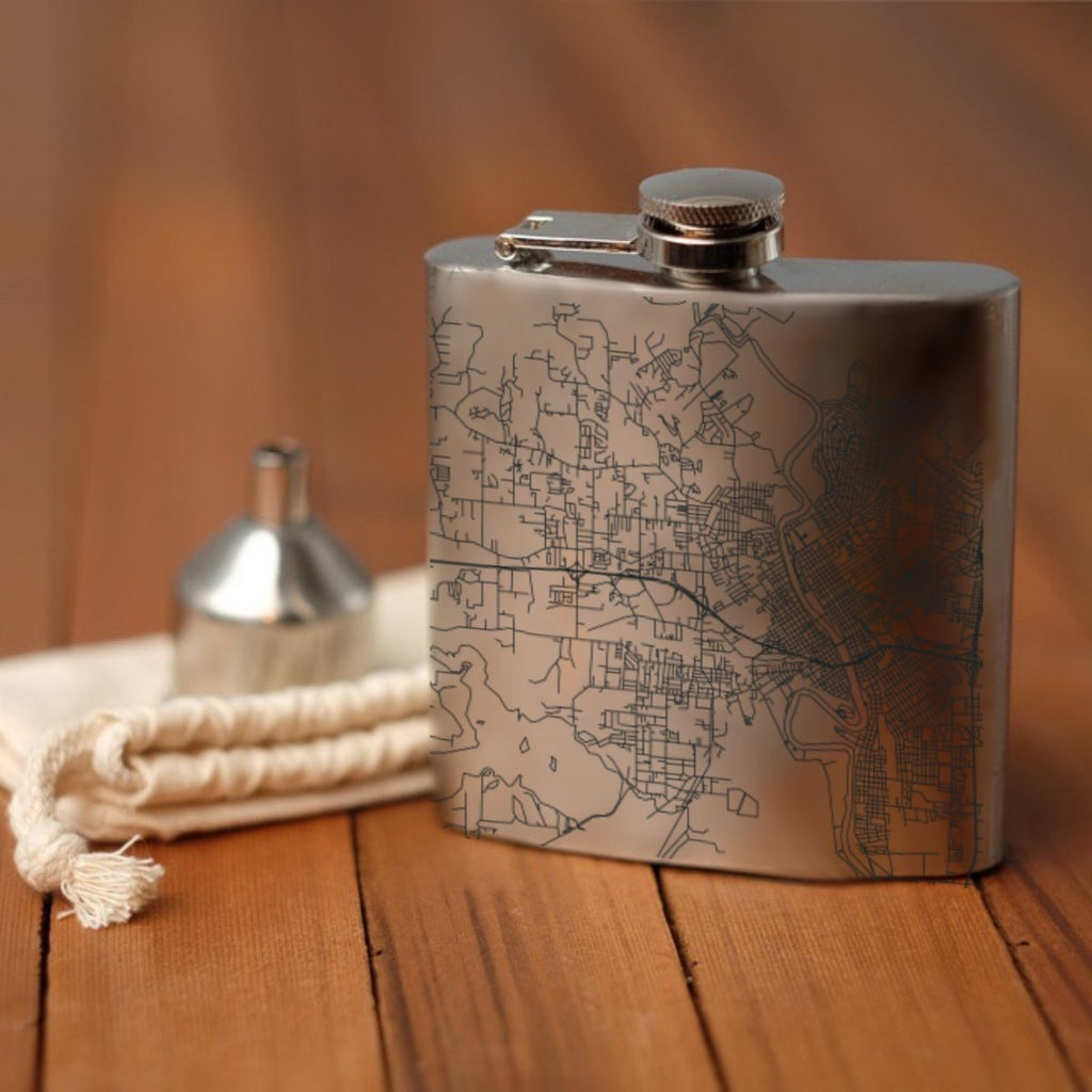 West Monroe - Louisiana Engraved Map Hip Flask