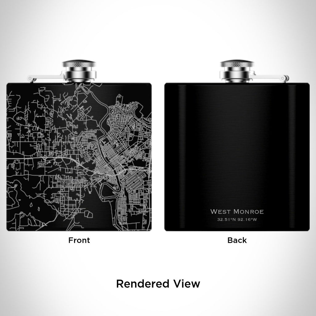 West Monroe - Louisiana Engraved Map Hip Flask in Matte Black